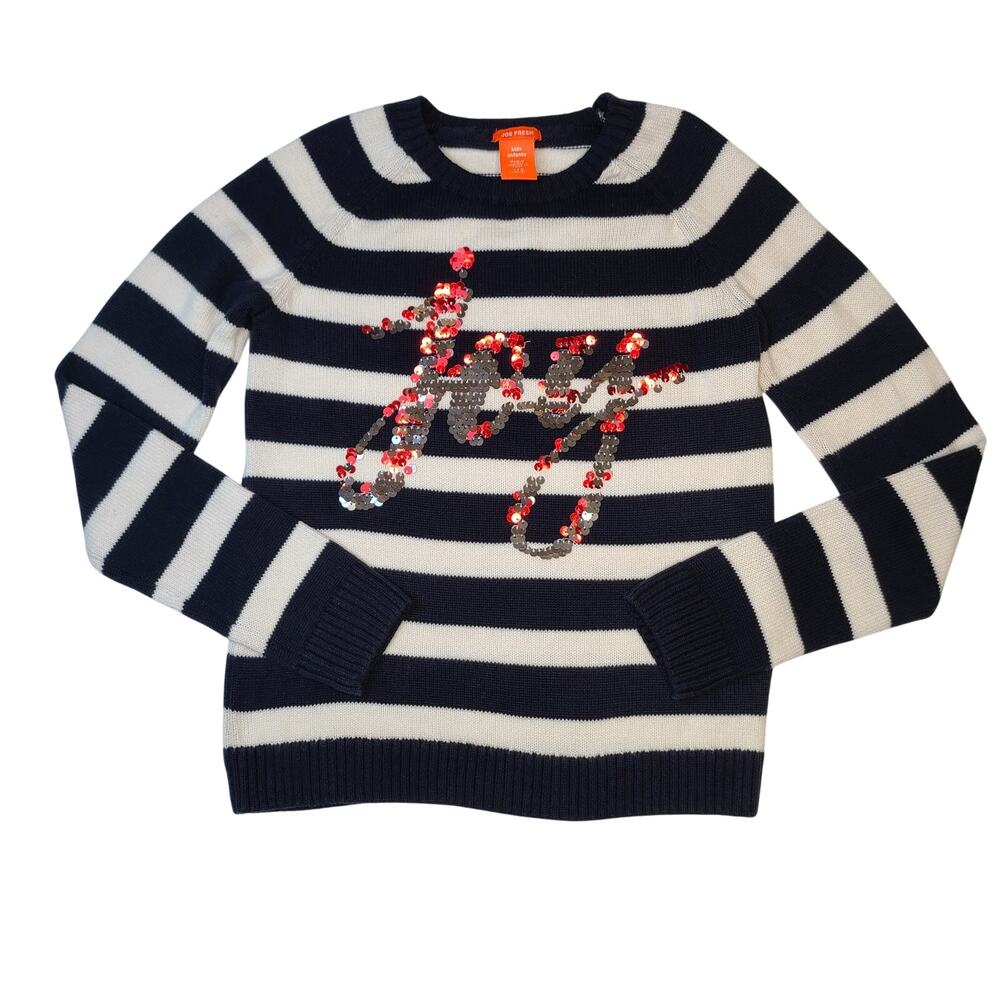 Joe Fresh Kids (10-12) Joy Navy Blue White Long Sleeve Sweater